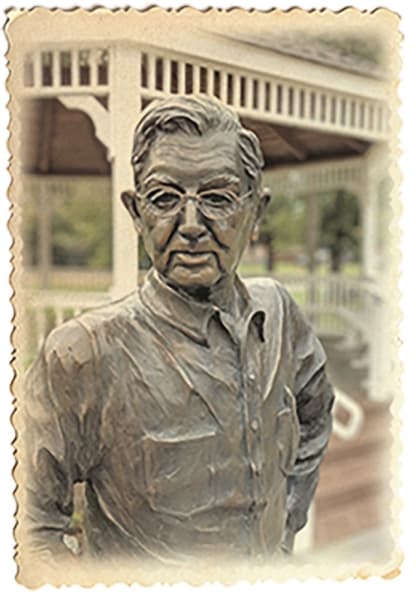 A statue of Elmer Beckendorf, a Tomball philanthropist, is located at the gazebo in the city of Tomball's Historic Depot Plaza.