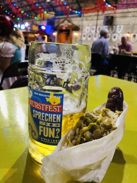 Beer and sausage are fan favorites at Wurstfest. (Ian Pribanic/Community Impact Newspaper)