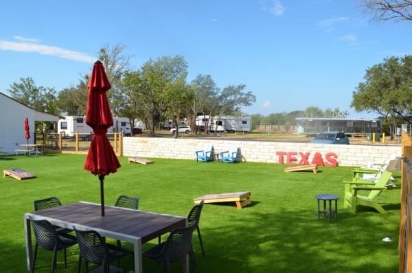 Guests can enjoy the recreation area outside the resorts' check-in center. 
(Amy Rae Dadamo/Community Impact Newspaper)