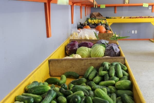 Atkinson Farms has an on-site market that sells a variety of produce as well as canned preserves, jarred pickles and fresh chicken eggs. (Ronald Winters/Community Impact Newspaper) 