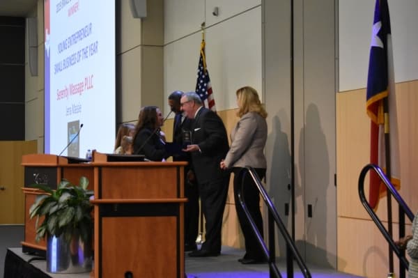 Serenity Massage of Kingwood received the Small Business of the Year award for a young entrepreneur at the Nov. 13 ceremony. (Vanessa Holt/Community Impact Newspaper)