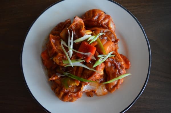 Chili chicken momo ($9.99)
Owner Devi Bhetuwal said his restaurant is the only place to order this version of the Nepali dumpling in Austin. The dish is available on the weekends. (Iain Oldman/Community Impact Newspaper)
