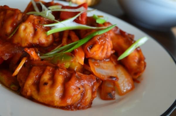 Chili chicken momo ($9.99)
Owner Devi Bhetuwal said his restaurant is the only place to order this version of the Nepali dumpling in Austin. The dish is available on the weekends. (Iain Oldman/Community Impact Newspaper)