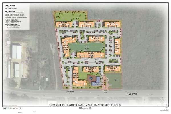The preliminary site plan shows 360 multifamily units. (Courtesy city of Tomball)