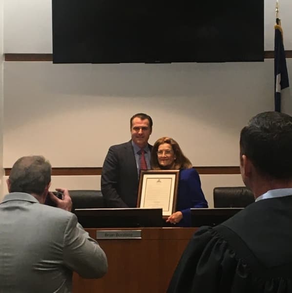 Departing board of directors member Carol Stromatt was recognized for her service by Chair Gordy Bunch on Nov. 20.
Vanessa Holt/Community Impact Newspaper