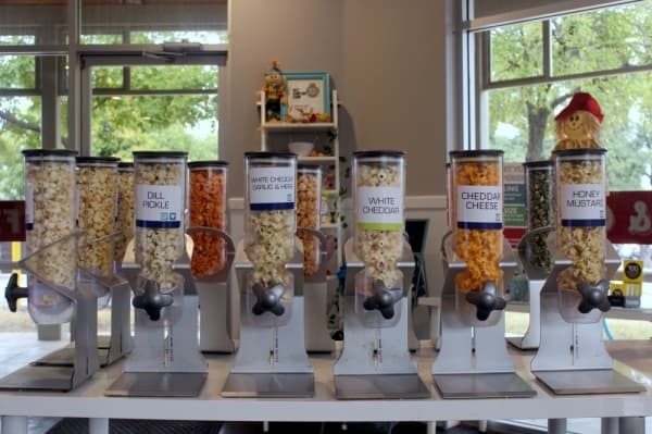 The Northwest Austin location of Cornucopia Popcorn has a tasting room filled with dispensers to allow customers to try any flavor before buying. (Amy Denney/Community Impact Newspaper)