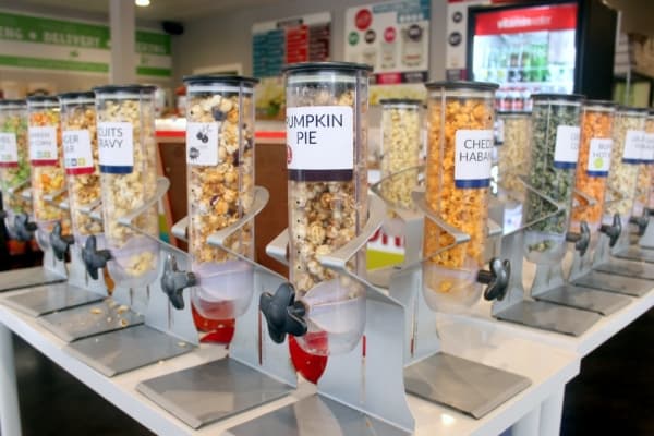 Cornucopia Popcorn has a rotating selection of seasonal flavors. (Amy Denney/Community Impact Newspaper)