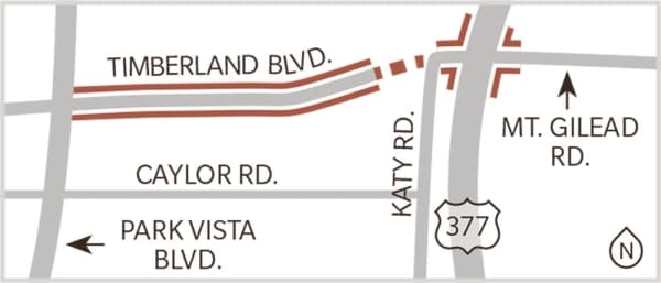 Work on Timberland Boulevard affecting railroad crossing at US 377 and Katy Road/Mount Gilead Road
