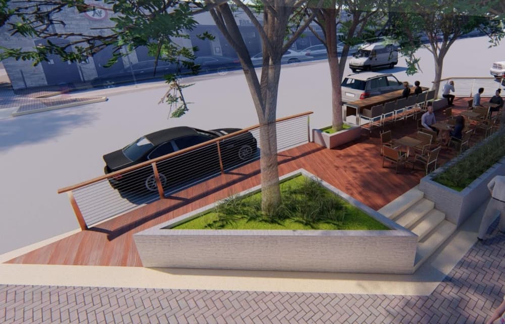 Construction on three of six parklets along East Main Street in downtown Round Rock is now underway. (Rendering courtesy city of Round Rock)