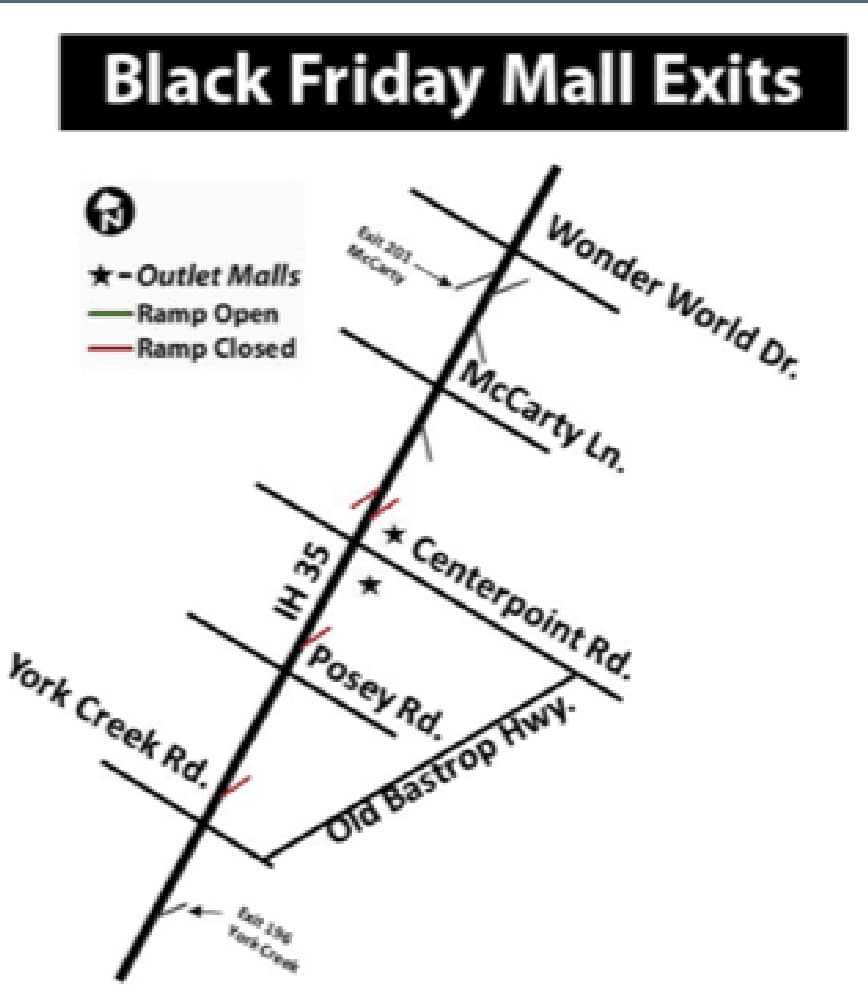 The city of San Marcos released a map showing traffic patterns for Black Friday weekend. (Courtesy city of San Marcos)