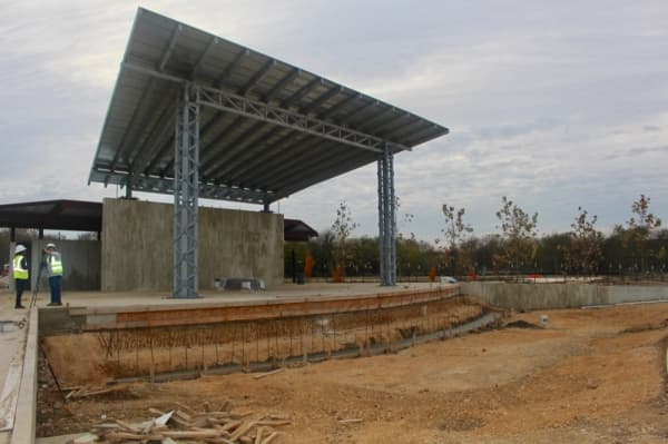 The steps to the stage have not yet been completed. (Evelin Garcia/Community Impact Newspaper)
