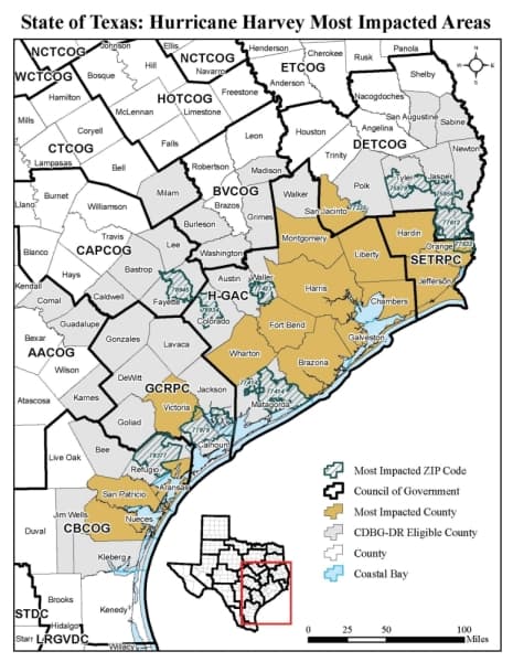 Forty-nine counties in Southeast Texas are eligible to receive federal disaster aid through the U.S. Department of Housing and Urban Development. (Courtesy U.S. Department of Housing and Urban Development)