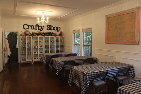 The 30-foot room can be used for crafting, presentations, events or parties. (Elizabeth Ucles/Community Impact Newspaper)