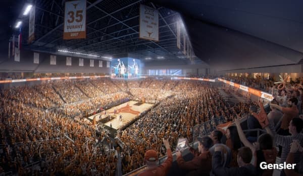 The Moody Center at The University of Texas broke ground Dec. 3 and is scheduled to open in 2022. (Rendering courtesy Gensler)