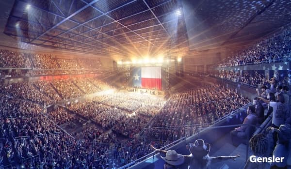 The Moody Center at The University of Texas broke ground Dec. 3 and is scheduled to open in 2022. (Rendering courtesy Gensler)