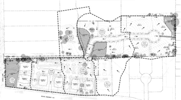 Two developments are connected by Shady Lane in Southlake. The top right rectangle shows The Canopy residential neighborhood that was initially approved by City Council Dec. 3. The lower left rectangle is the new health care plaza with six medical office buildings that has received final approval from City Coucil. (Illustration courtesy city of Southlake)