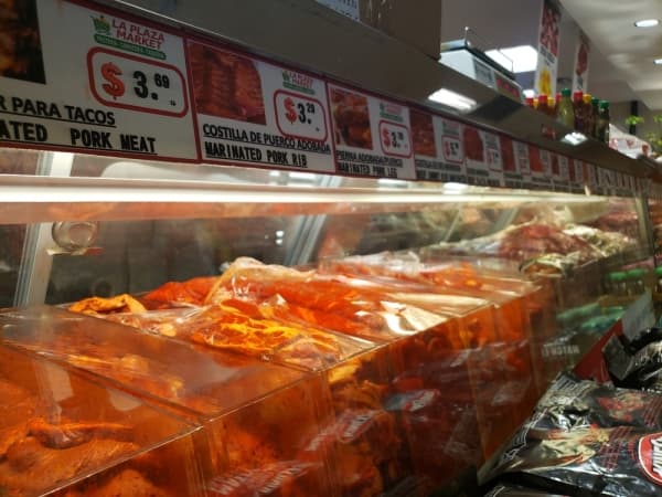 La Plaza has a large selection of meats. (Ali Linan/Community Impact Newspaper)