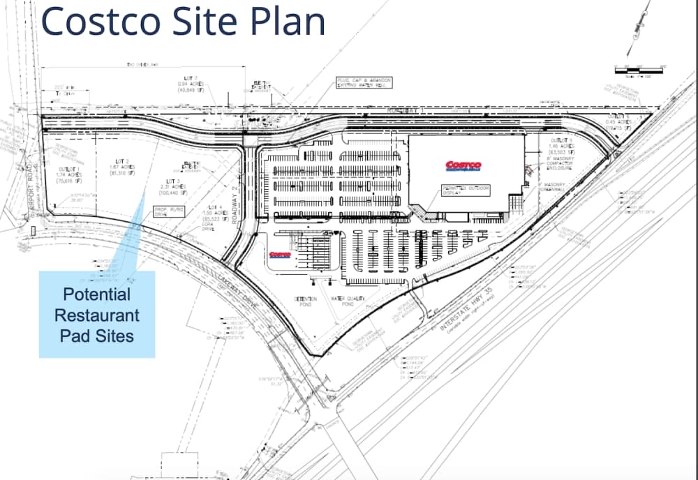 The Costco site plan includes space for possible restaurants. (Courtesy city of Georgetown)
