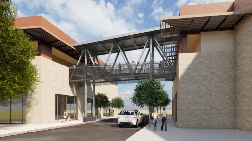 Pedestrian bridge to connect American Campus Communities buildings within Bee Cave's Hill Country Galleria