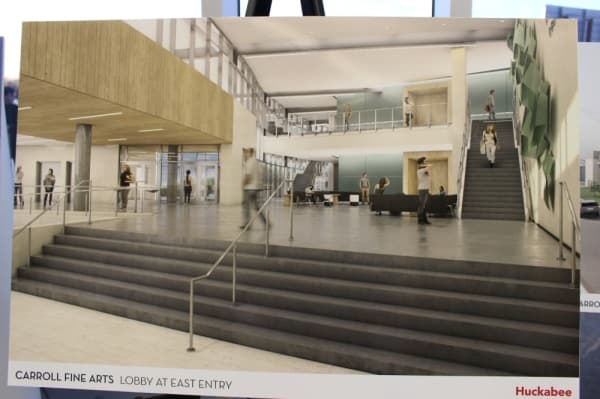 Renderings of the new Carroll ISD music center were on display at the district event Dec. 11. (Miranda Jaimes/Community Impact Newspaper)