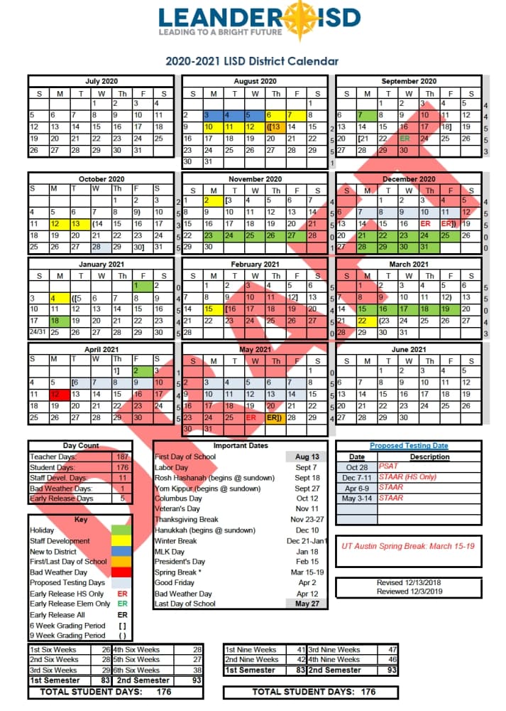 Leander ISD trustees approve 2020-21 calendar; first day of school is Aug. 13