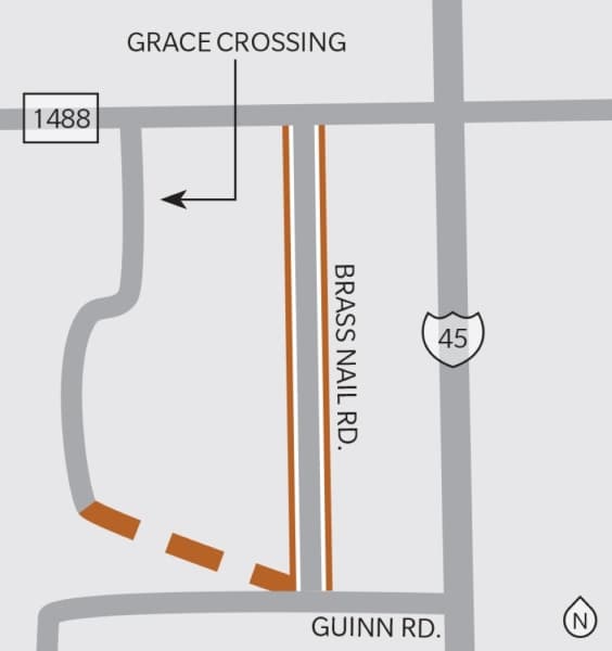 The Brass Nail Road and Grace Crossing project is underway. (Kaitlin Schmidt/Community Impact Newspaper)