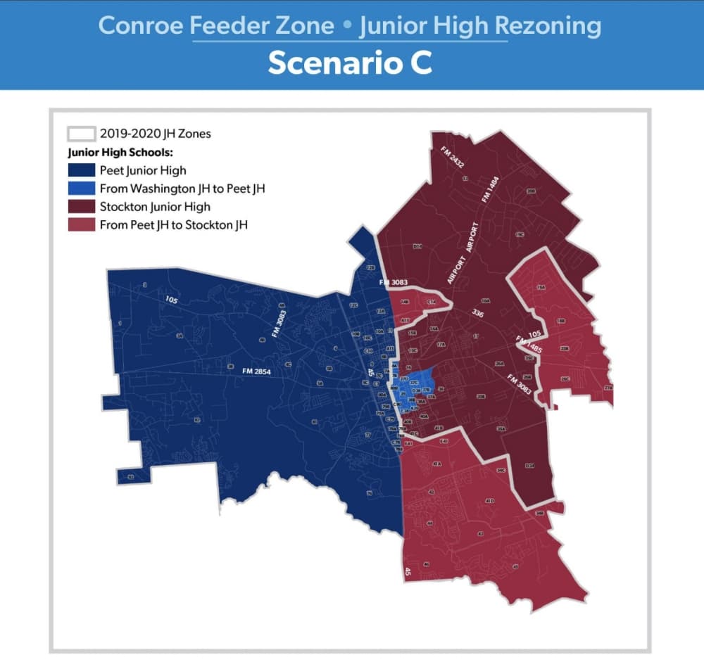 Scenario C is another option for the Stockton Junior High rezoning project. (Courtesy Conroe ISD)
