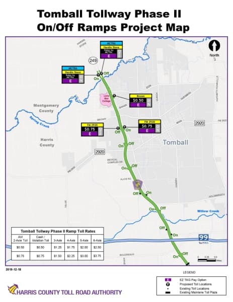The Harris County Toll Road Authority opened Phase 2 of the Tomball Tollway to drivers Dec. 19. (Map courtesy HCTRA)