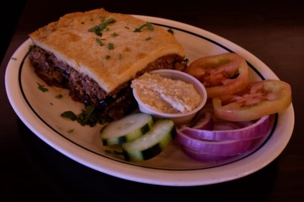 Moussaka ($12.95)
This baked, lasagna-like dish layers roasted eggplant, zucchini, potatoes and meat sauce, all topped with a creamy bechamel sauce and Parmesan cheese.
Amber Friend/Community Impact Newspaper