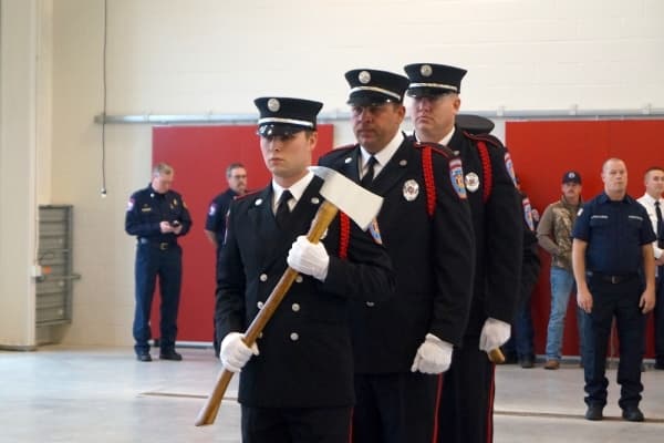 Members of the Hutto Fire Rescue Honor Guard appeared during the ceremony. (Kelsey Thompson/Community Impact Newspaper)