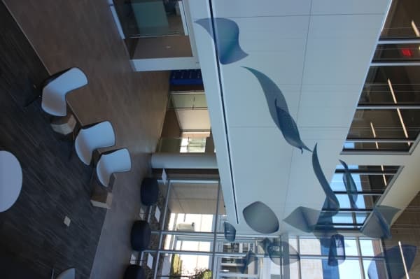 A photo of the lobby of the new hospital from above.
