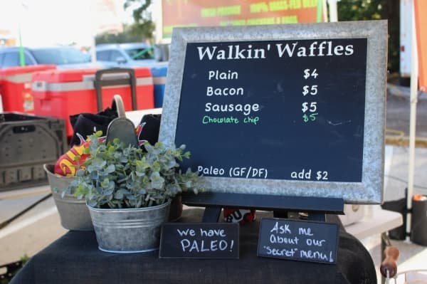 The Mighty Waffle is a vendor at the farmers market every other week. (Anna Lotz/Community Impact Newspaper)