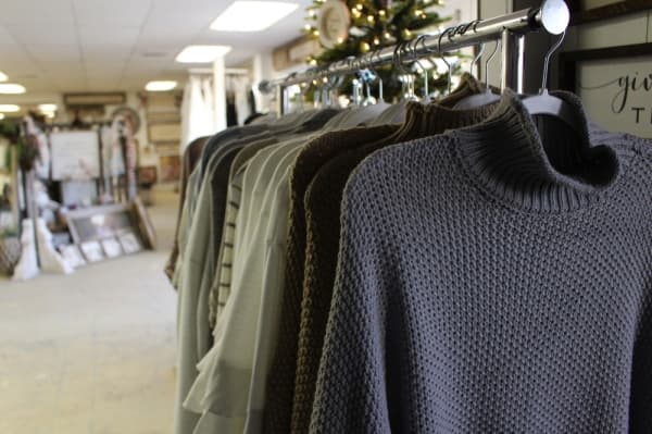 The shop began selling neutral-colored clothes in summer 2019, Lyszaz said. (Kara McIntyre/Community Impact Newspaper)