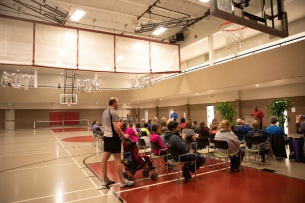 Mayor Harry LaRosiliere spoke to the crowd at the beginning of the event, noting Plano's wins against Fort Worth in previous years of the health challenge. (Liesbeth Powers/Community Impact Newspaper)