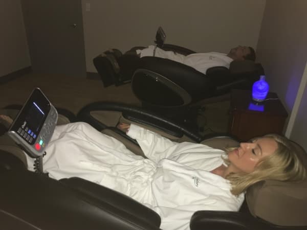 The spa environment also includes massage chairs to help relax the body prior to entering flotation rooms. Rosemary Smith/Community Impact Newspaper
