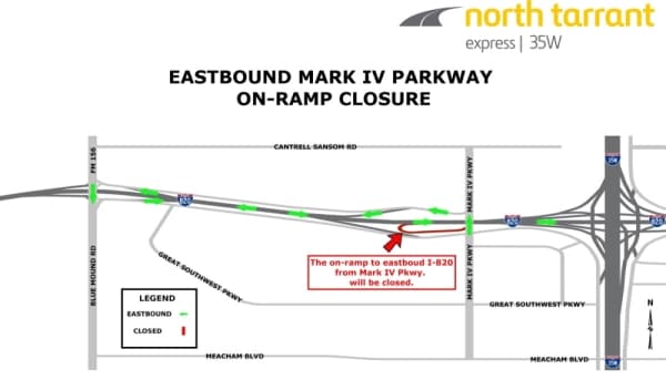 I-820 eastbound ramp to close Jan. 24 in Northeast Fort Worth