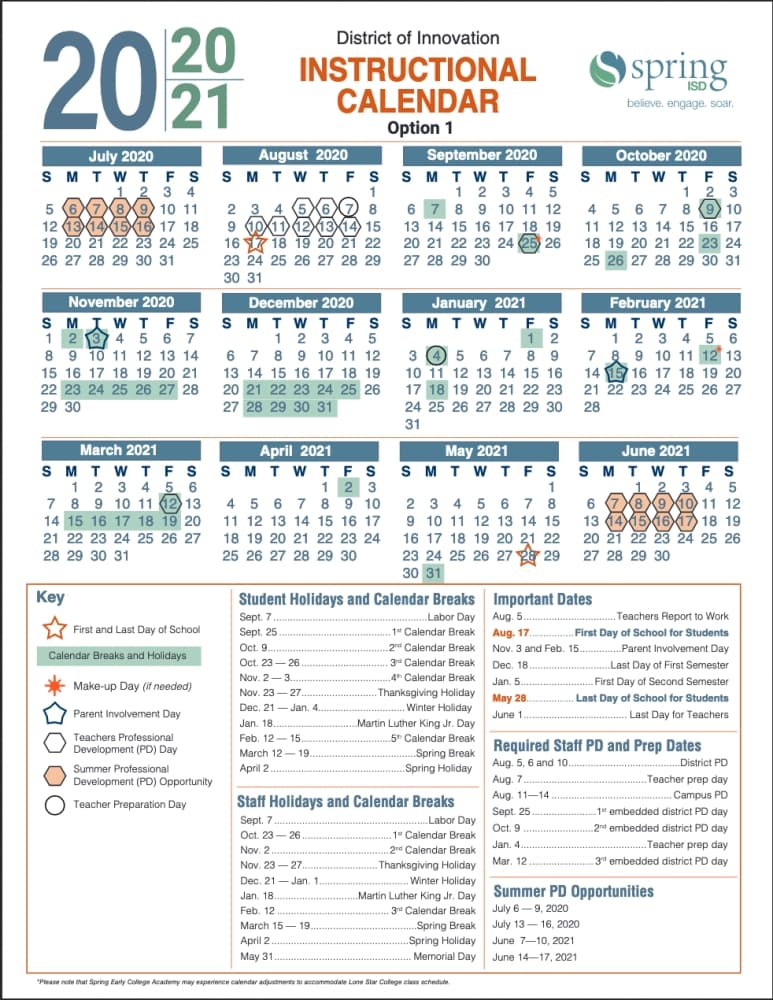 Spring ISD selects Option 1 for the 2020-21 instructional calendar