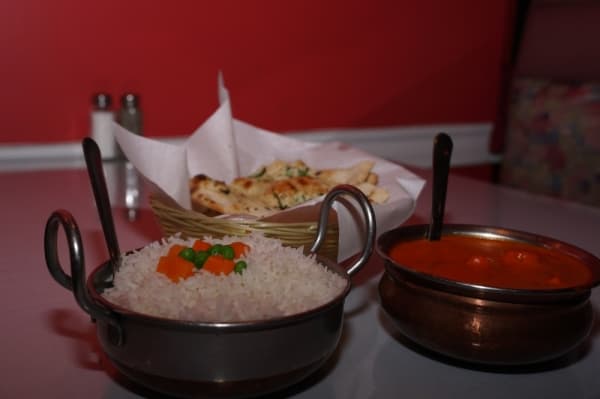 The chicken tikka masala ($14.99) comes served as boneless chicken marinated in yogurt cooked with herbs and spices.