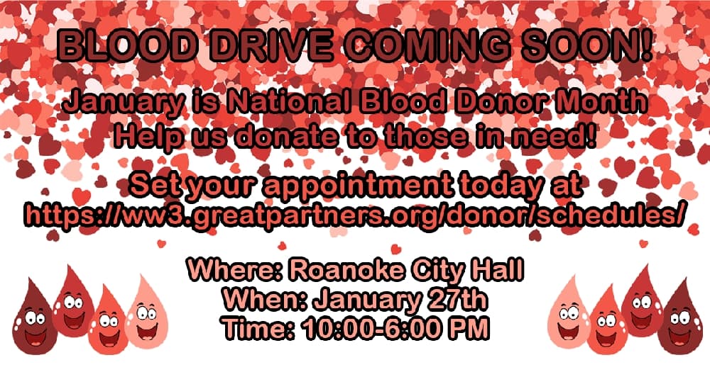 City of Roanoke to host blood drive Jan. 27 as part of It’s Time Texas Community Challenge