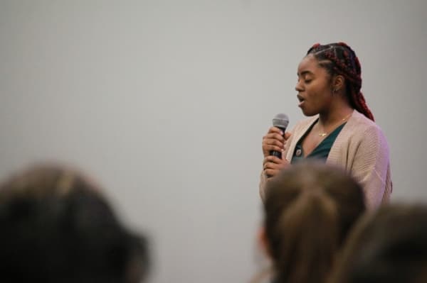 Student Madlyn Chamberson previously received a scholarship from the nonprofit and sang at the celebration. (Andy Li/Community Impact Newspaper)