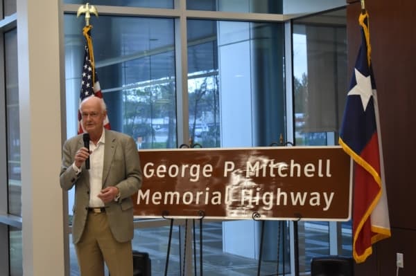 The Woodlands Development Company Co-president Alex Sutton spoke at the dedication of a portion of I-45 as the George P. Mitchell Memorial Highway on Jan. 17. (Vanessa Holt/Community Impact Newspaper)
