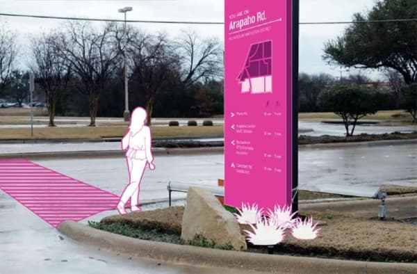 Wayfinding signs could be a feature of the innovation district. (Rendering courtesy city of Richardson)