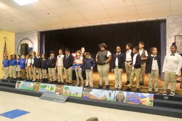 Twenty-three students at Lee Lewis Campbell Elementary have their artwork featured on the new electric buses Capital Metro is putting into service Jan. 26, 2020. (Amy Denney/Community Impact Newspaper)