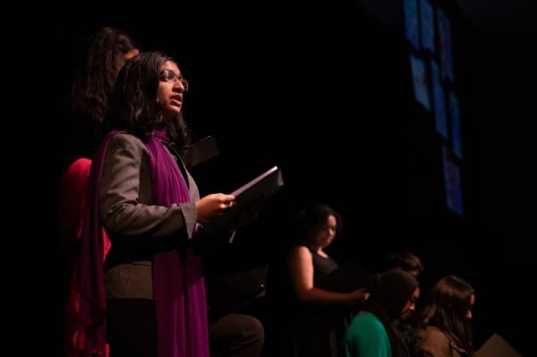 Speech students from Plano ISD middle and high schools perform "Plano ISD Proud," a performance about culture, diversity and other traits that make them proud of PISD. (Liesbeth Powers/Community Impact Newspaper)