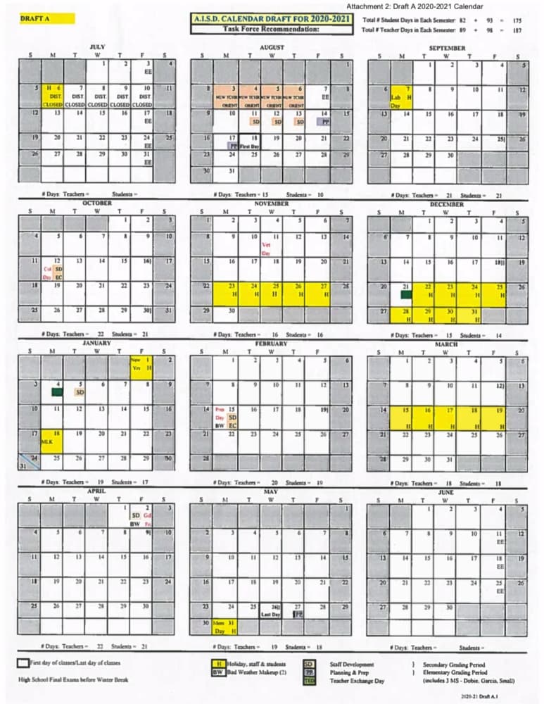 Austin ISD approved Calendar A. (Source: Austin ISD)