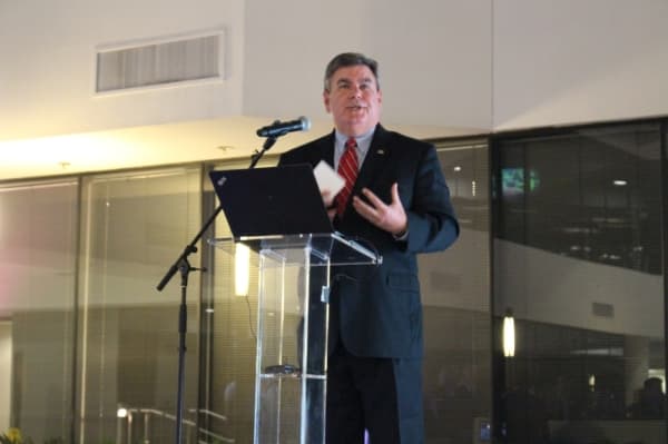 Mayor Paul Voelker said he is counting on stakeholders and property owners to spread the word about what is happening in The IQ. (Olivia Lueckemeyer/Community Impact Newspaper) 