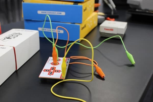 Community members of all ages can use the lab’s equipment, including the Makey Makey programming kit. (Anna Lotz/Community Impact Newspaper)