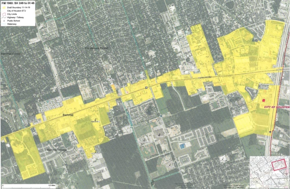 A draft of the proposed management district has been presented, but can be altered up until the day of finalization. The district spans from Hwy. 249 to I-45. (Courtesy Bobby Lieb)