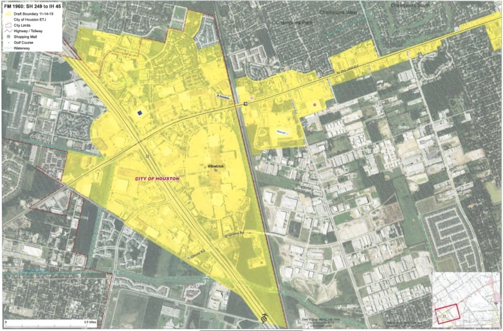 A draft of the proposed management district has been presented, but can be altered up until the day of finalization. The district spans from Hwy. 249 to I-45. (Courtesy Bobby Lieb)