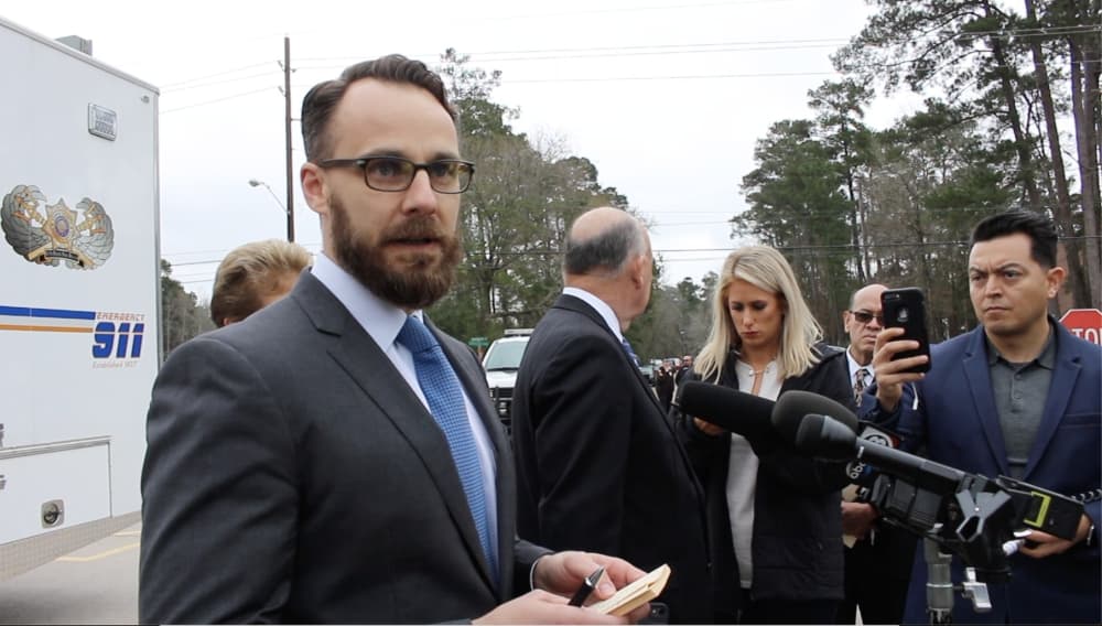 Kyle Scott, vice chancellor of strategic priorities at LSC, said in a press conference on campus that a student called police after reportedly nearing multiple gunshots north of the Kingwood campus at 1:31 p.m. (Kelly Schafler/Community Impact Newspaper)